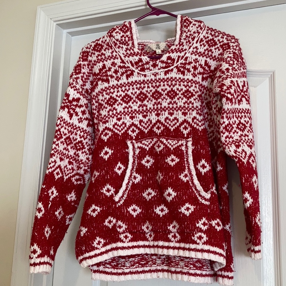 Red & White Hoodie Sweater